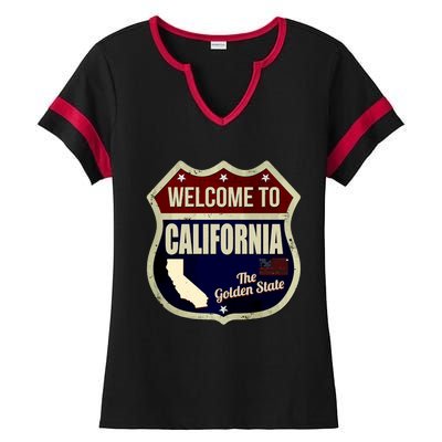 California Vintage Metal Road Sign Logo Ladies Halftime Notch Neck Tee