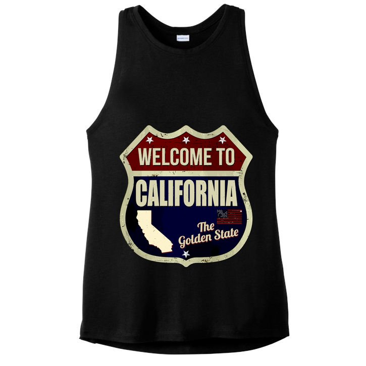 California Vintage Metal Road Sign Logo Ladies PosiCharge Tri-Blend Wicking Tank