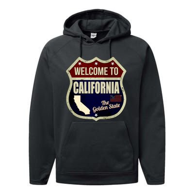 California Vintage Metal Road Sign Logo Performance Fleece Hoodie