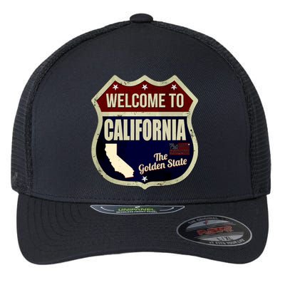 California Vintage Metal Road Sign Logo Flexfit Unipanel Trucker Cap