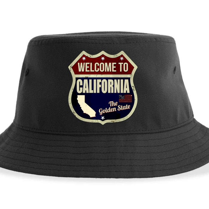 California Vintage Metal Road Sign Logo Sustainable Bucket Hat