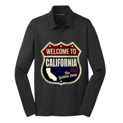 California Vintage Metal Road Sign Logo Silk Touch Performance Long Sleeve Polo