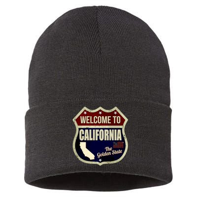 California Vintage Metal Road Sign Logo Sustainable Knit Beanie