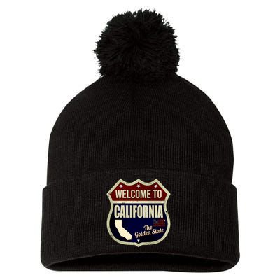 California Vintage Metal Road Sign Logo Pom Pom 12in Knit Beanie