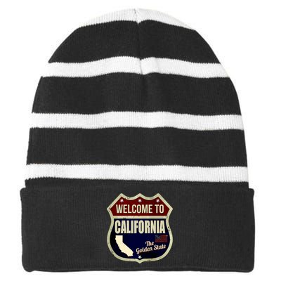 California Vintage Metal Road Sign Logo Striped Beanie with Solid Band