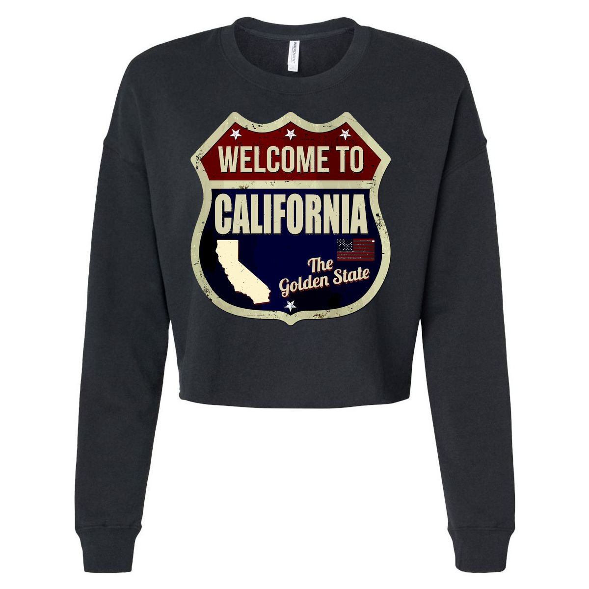California Vintage Metal Road Sign Logo Cropped Pullover Crew