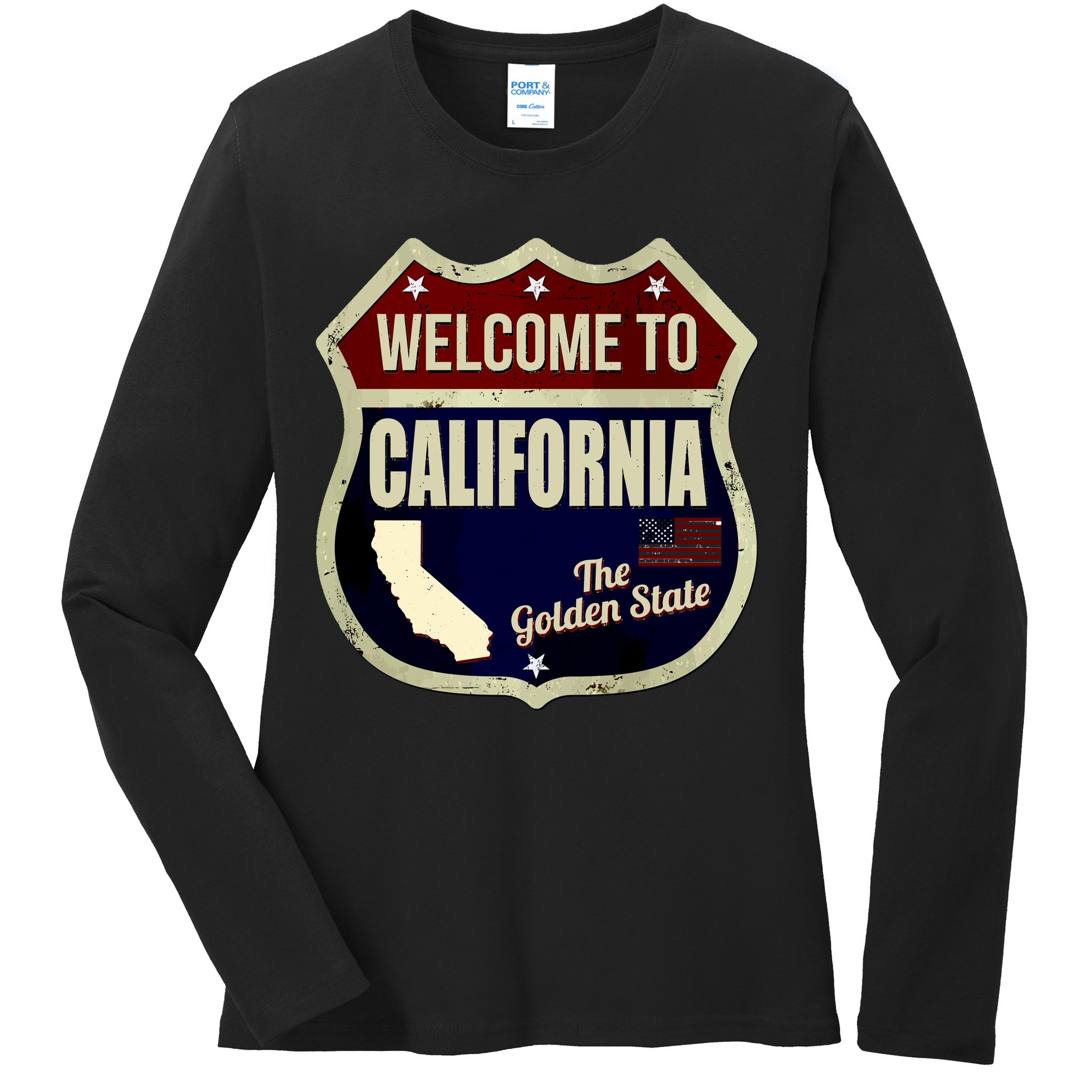 California Vintage Metal Road Sign Logo Ladies Long Sleeve Shirt