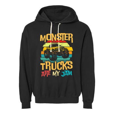 Cool Vintage Monster Truck Are My Jam Retro Sunset Garment-Dyed Fleece Hoodie