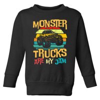 Cool Vintage Monster Truck Are My Jam Retro Sunset Toddler Sweatshirt