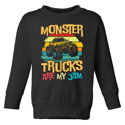 Cool Vintage Monster Truck Are My Jam Retro Sunset Toddler Sweatshirt