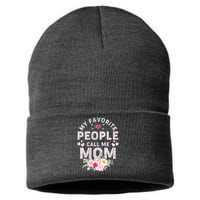 Cute Vintage My Favorite People Call Me Mom Sustainable Knit Beanie