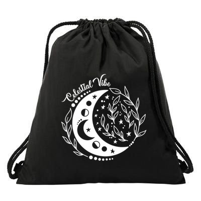 Celestial Vibe Moon Nature Floral Graphic Gift Drawstring Bag