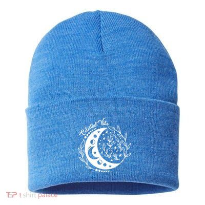 Celestial Vibe Moon Nature Floral Graphic Gift Sustainable Knit Beanie