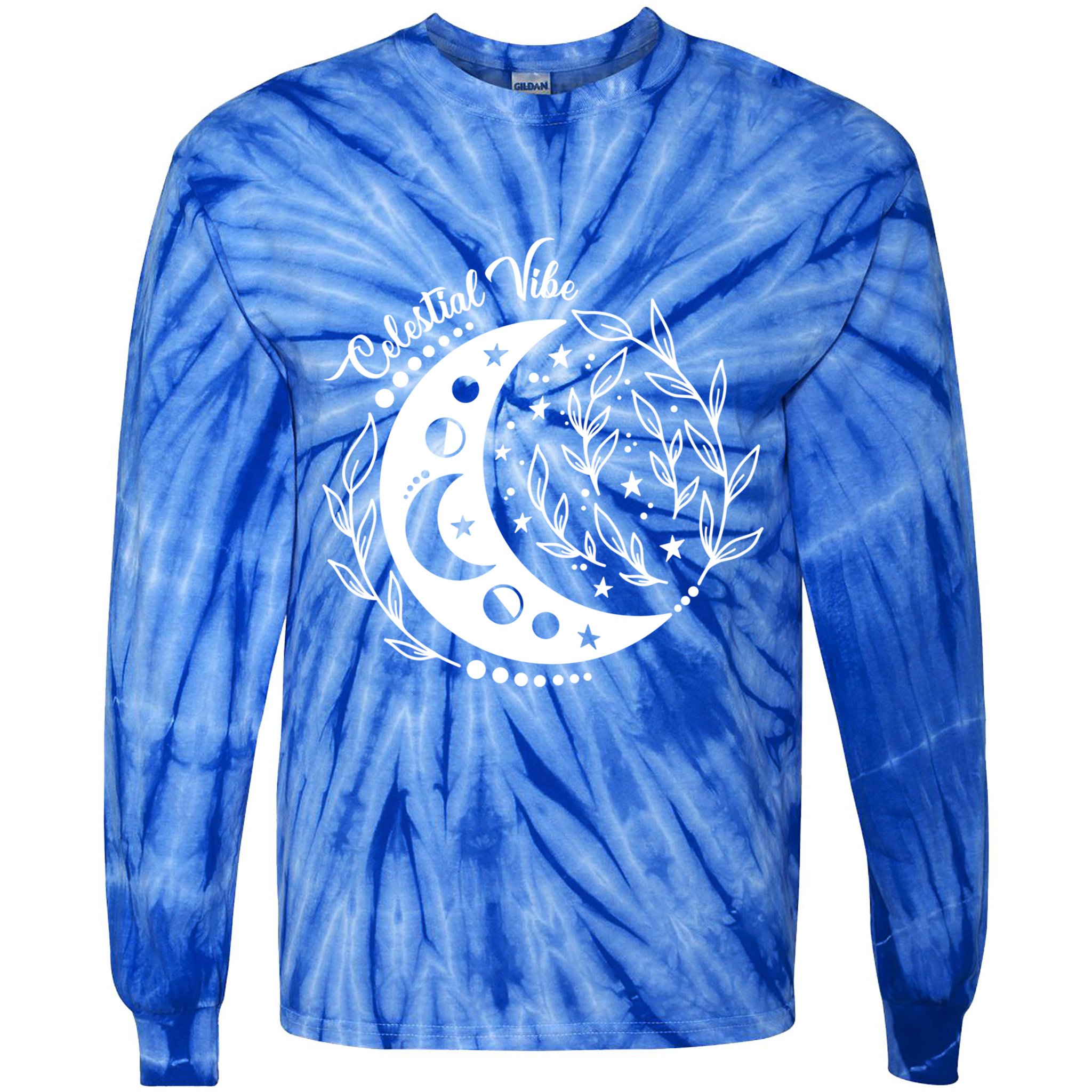 Celestial Vibe Moon Nature Floral Graphic Gift Tie-Dye Long Sleeve Shirt