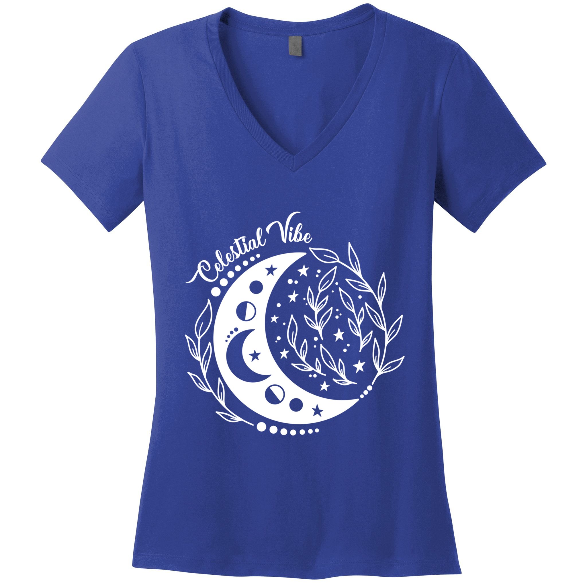Celestial Vibe Moon Nature Floral Graphic Gift Women's V-Neck T-Shirt