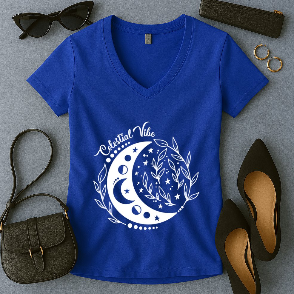 Celestial Vibe Moon Nature Floral Graphic Gift Women's V-Neck T-Shirt
