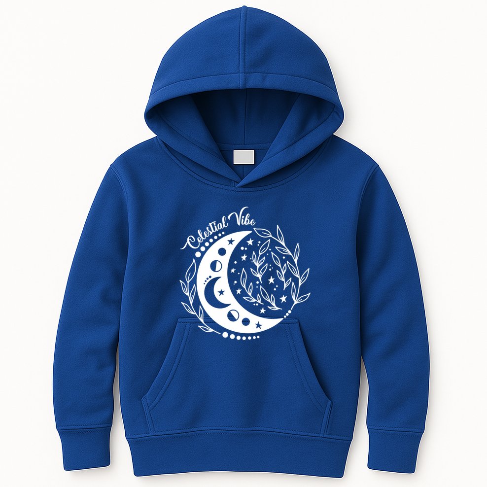 Celestial Vibe Moon Nature Floral Graphic Gift Kids Hoodie