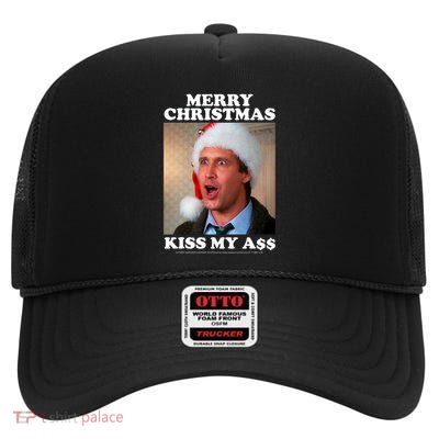 Christmas Vacation Merry Christmas Kiss My A$$ High Crown Mesh Back Trucker Hat