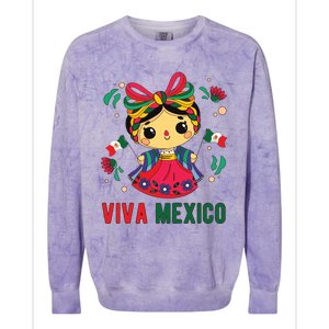 Cute Viva Mexico Girl Mexican Independence Day Colorblast Crewneck Sweatshirt