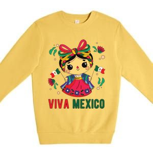 Cute Viva Mexico Girl Mexican Independence Day Premium Crewneck Sweatshirt