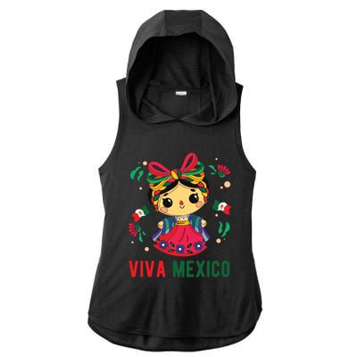 Cute Viva Mexico Girl Mexican Independence Day Ladies PosiCharge Tri-Blend Wicking Draft Hoodie Tank