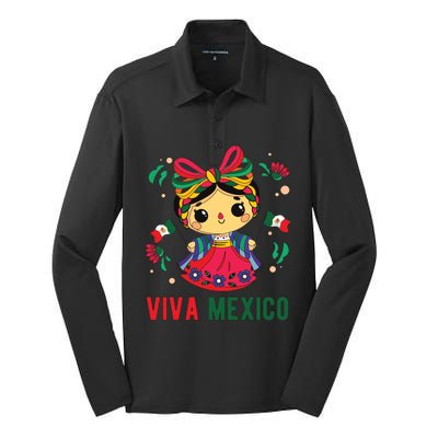 Cute Viva Mexico Girl Mexican Independence Day Silk Touch Performance Long Sleeve Polo