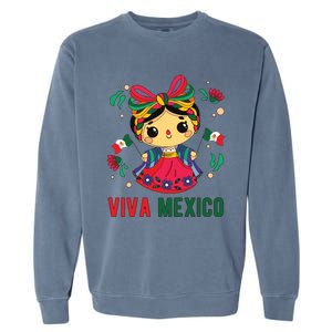 Cute Viva Mexico Girl Mexican Independence Day Garment-Dyed Sweatshirt