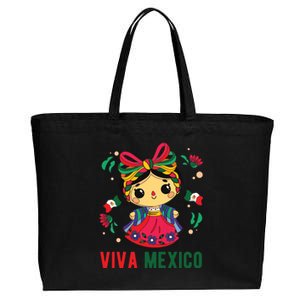 Cute Viva Mexico Girl Mexican Independence Day Cotton Canvas Jumbo Tote