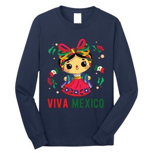 Cute Viva Mexico Girl Mexican Independence Day Long Sleeve Shirt