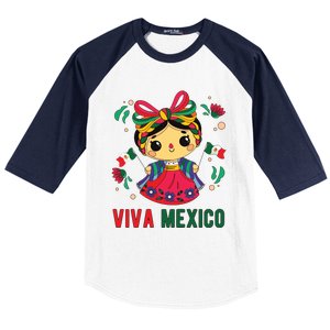 Cute Viva Mexico Girl Mexican Independence Day Baseball Sleeve Shirt