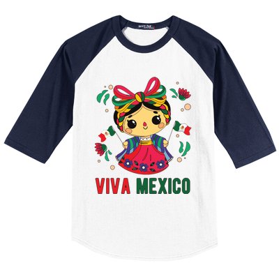 Cute Viva Mexico Girl Mexican Independence Day Baseball Sleeve Shirt