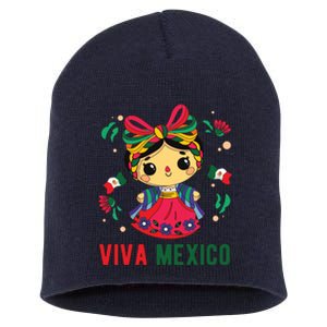 Cute Viva Mexico Girl Mexican Independence Day Short Acrylic Beanie