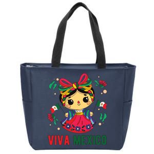 Cute Viva Mexico Girl Mexican Independence Day Zip Tote Bag