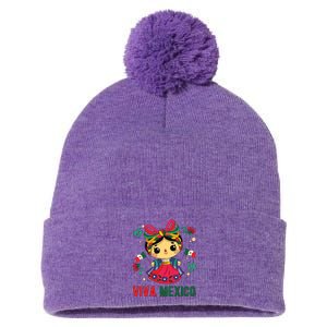 Cute Viva Mexico Girl Mexican Independence Day Pom Pom 12in Knit Beanie