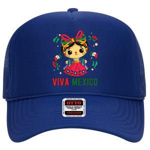 Cute Viva Mexico Girl Mexican Independence Day High Crown Mesh Back Trucker Hat