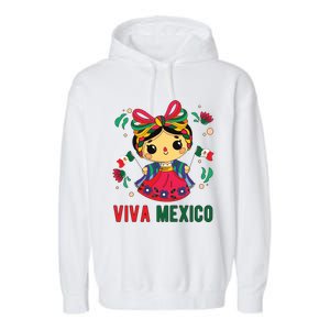 Cute Viva Mexico Girl Mexican Independence Day Garment-Dyed Fleece Hoodie