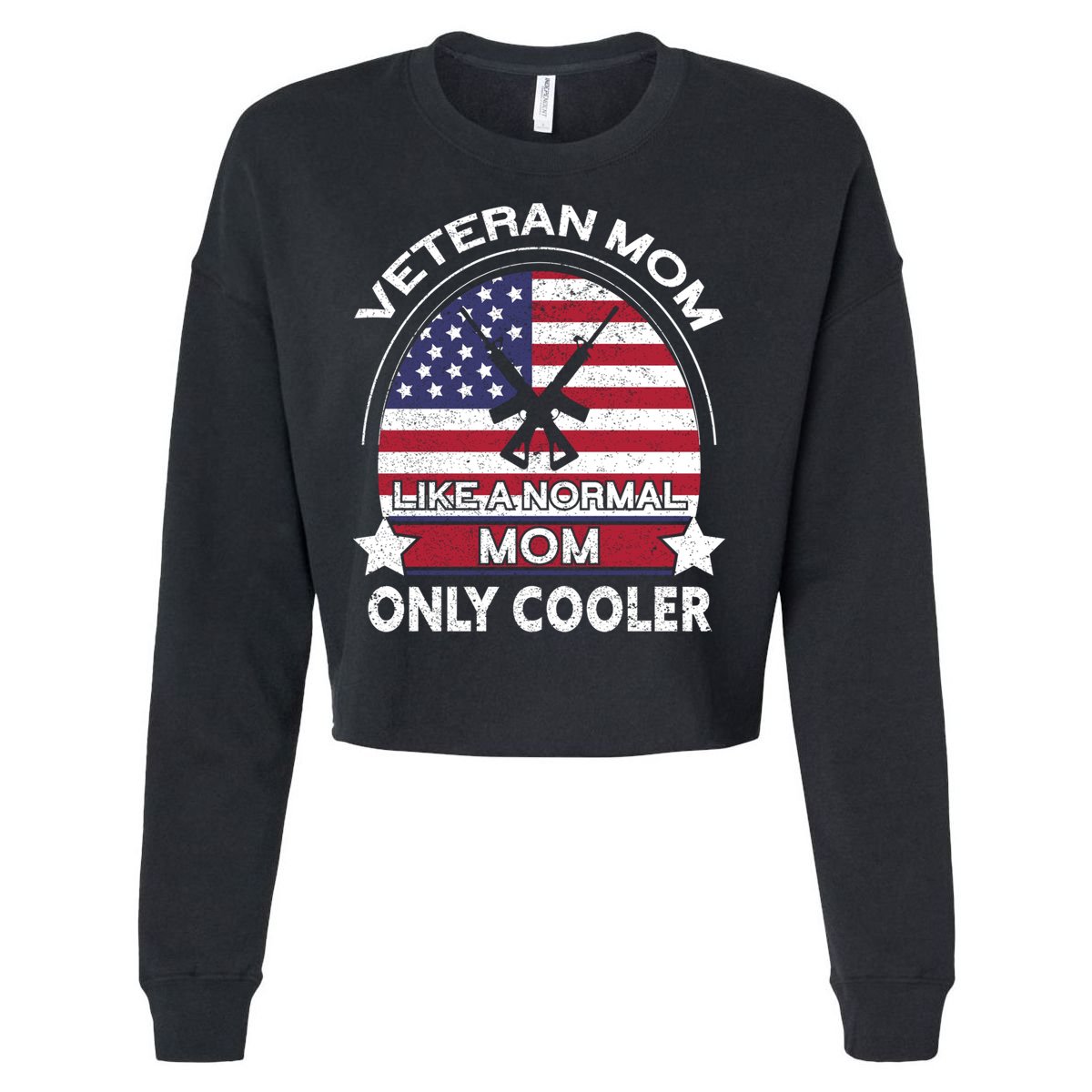 Cooler Veteran Mom Proud American Veteran Mom Gift Cropped Pullover Crew
