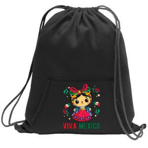 Cute Viva Mexico Girl Mexican Independence Day Sweatshirt Cinch Pack Bag