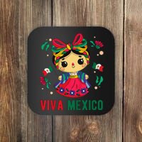 Cute Viva Mexico Girl Mexican Independence Day Coaster