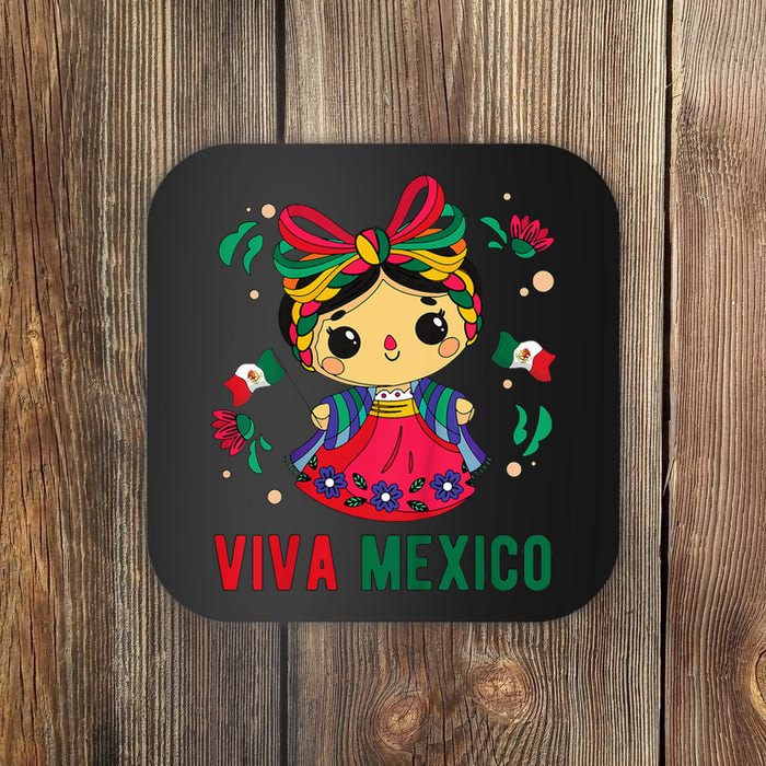 Cute Viva Mexico Girl Mexican Independence Day Coaster