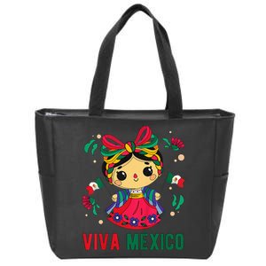 Cute Viva Mexico Girl Mexican Independence Day Zip Tote Bag