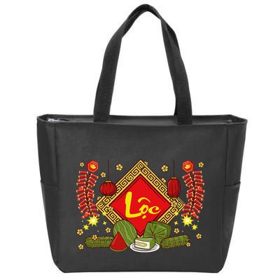Cute Vietnamese New Year Prosperity Phuc Loc Tho Tet Holiday Zip Tote Bag