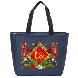 Cute Vietnamese New Year Prosperity Phuc Loc Tho Tet Holiday Zip Tote Bag