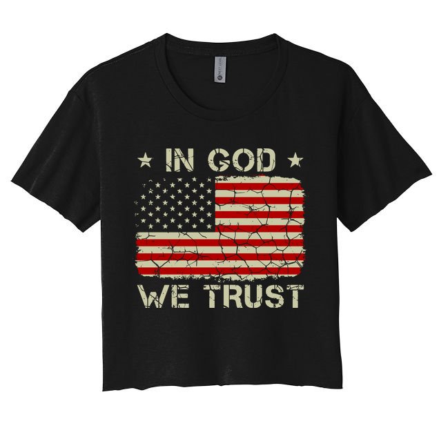 Christian Vintage Old American Flag In God We Trust Crop Top