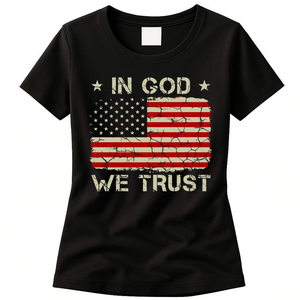 Christian Vintage Old American Flag In God We Trust Womens T-Shirt