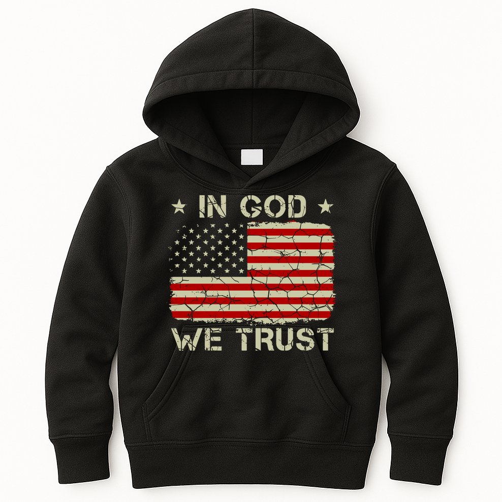 Christian Vintage Old American Flag In God We Trust Kids Hoodie
