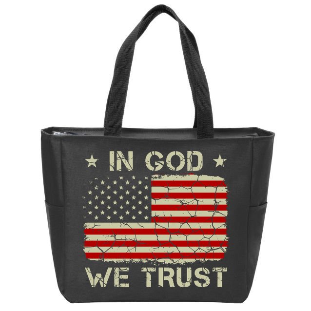 Christian Vintage Old American Flag In God We Trust Zip Tote Bag