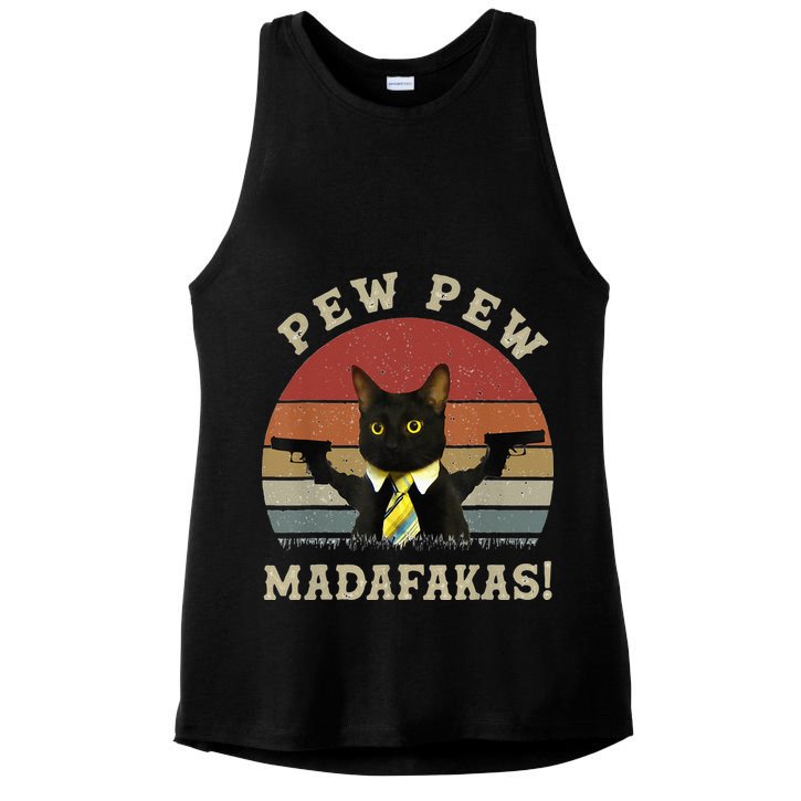 Cat Vintage PewPewPew Madafakas Cat Crazy Pew Vintage Ladies PosiCharge Tri-Blend Wicking Tank