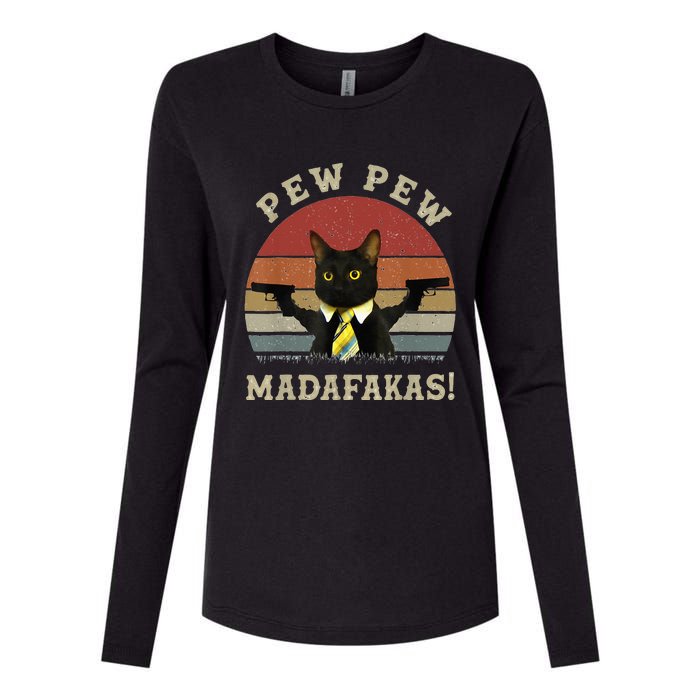 Cat Vintage PewPewPew Madafakas Cat Crazy Pew Vintage Womens Cotton Relaxed Long Sleeve T-Shirt