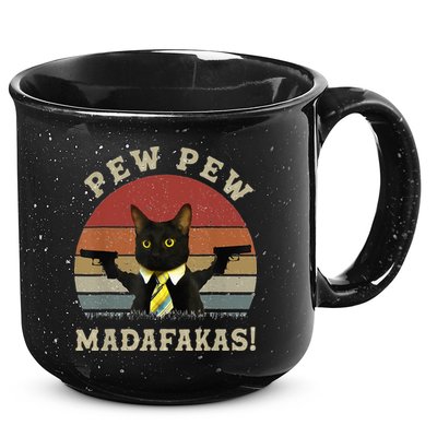 Cat Vintage PewPewPew Madafakas Cat Crazy Pew Vintage 15oz Campfire Ceramic Mug